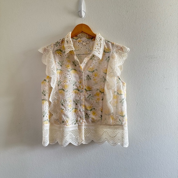 Ultra Pink Tops - Ultra Pink Yellow Eyelet Floral Print Lace Top size Large